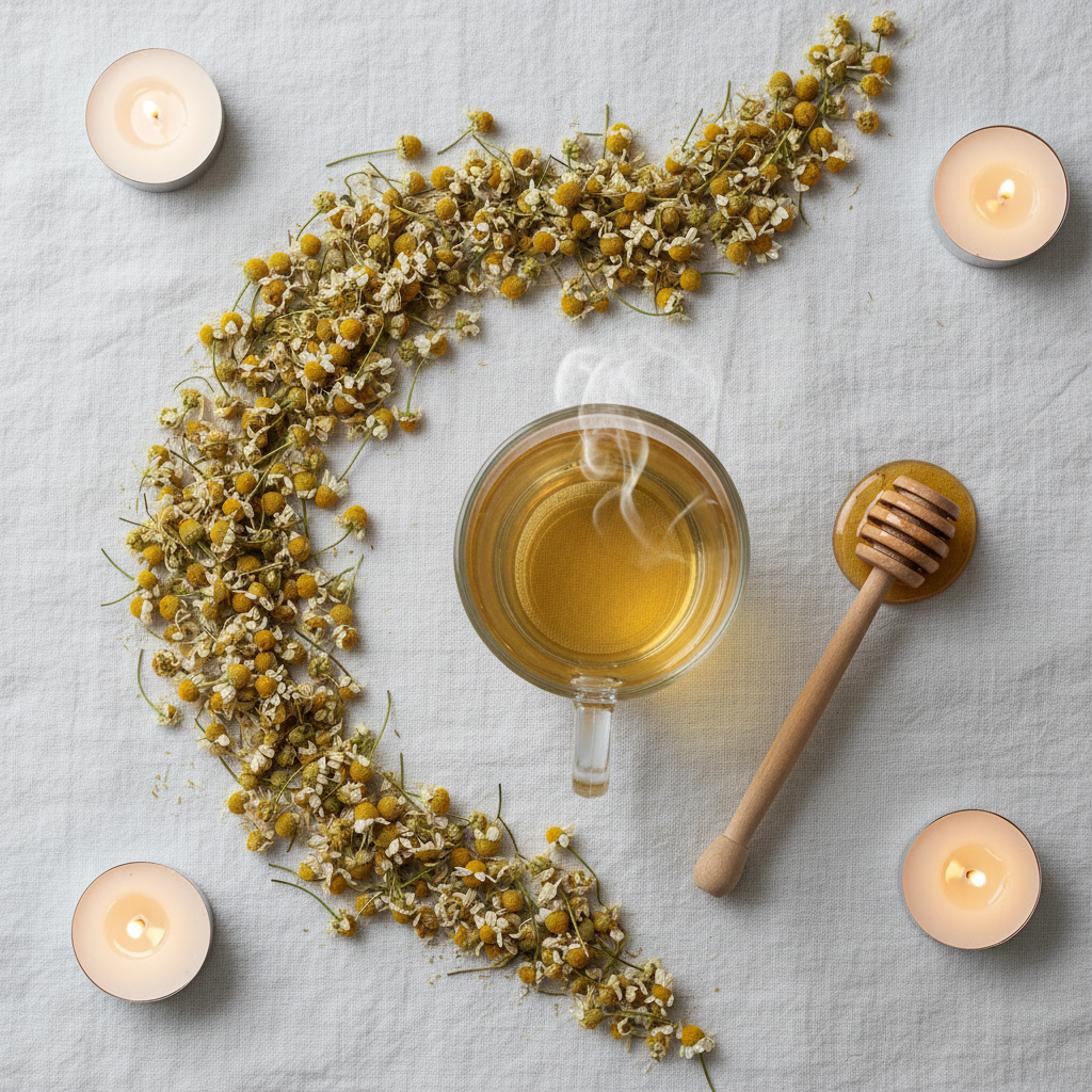 Chamomile Sleep Tea Flat Lay