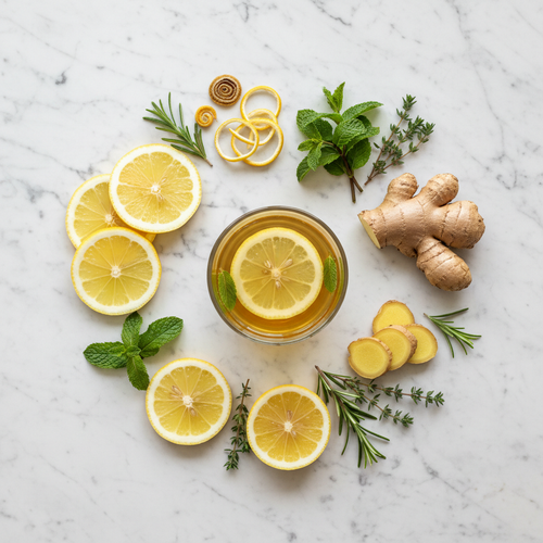 Ginger Lemon Detox Tea Flat Lay